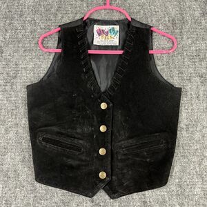 Whos That Girl Vest Girls Medium Black Leather‎ Biker Hippie Peasant